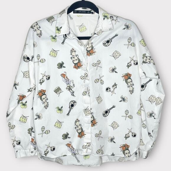 ZARA Carmen Miranda fun summer novelty print cotton button up shirt size xs - Picture 2 of 6